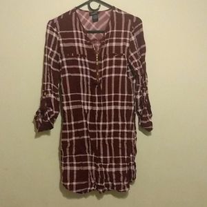Cotton Express wine plaid rayon dress